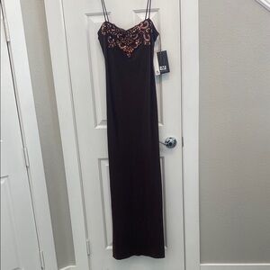 JS Boutique Elegant Brown Dress with sequin and beaded detail